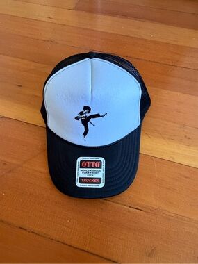 Black & White Graphic Trucker Hat with Dancing Silhouette